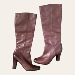 Burgundy leather knee high heeled boots Sam Edelman Seraphina size 11